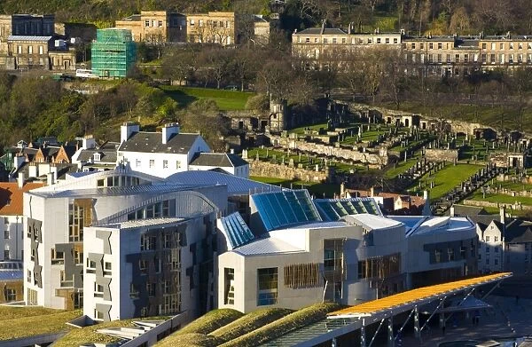 Scotland, Edinburgh, Holyrood. Home of the Scottish Parliament, the design of the Holyrood building was described as growing out of the land by architect