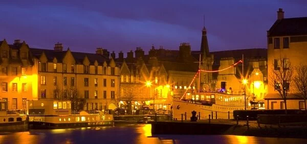 Scotland, Edinburgh, Leith. Mary of Guise barge and the Ocean Mist boat