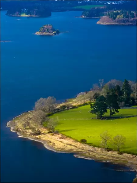 England, Cumbria, Lake District National Park. Derwentwater, with Derwent Island
