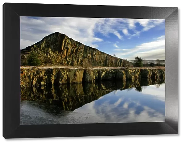 ENGLAND, Northumberland, Cawfields. A winter view of the Great Whin Sill at Cawfields near the town of