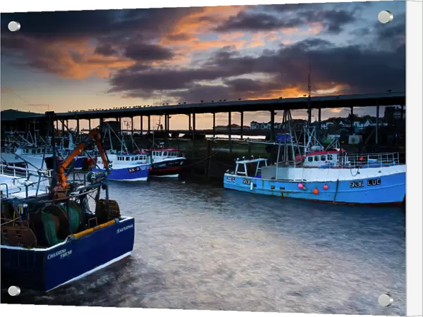 England, Tyne and Wear, North Shields. Dawn at the North Shields Fish Quay near the mouth of the River