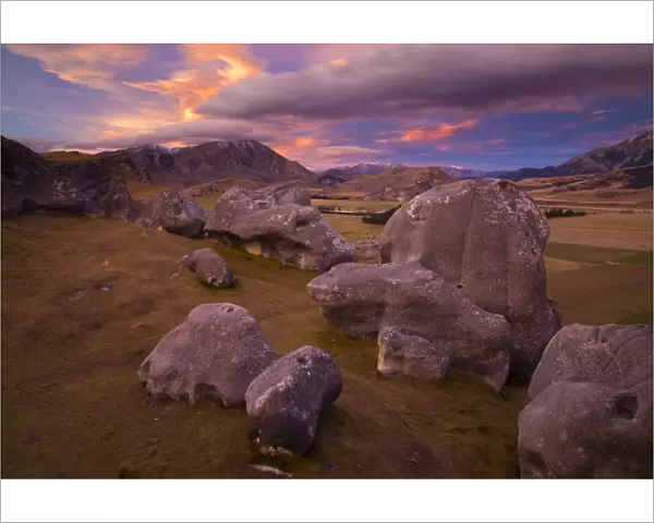 New Zealand, Canterbury, Castle Hill. Imposing array of limestone boulders on Castle Hill overlooking the