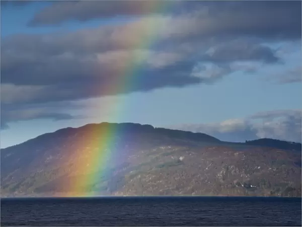 Scotland, Scottish Highlands, Loch Ness. A rainbow over Loch Ness, Great Glen