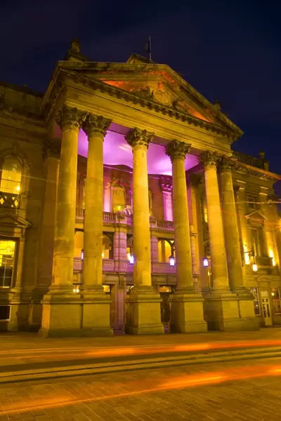 The Grade I listed Theatre Royal photographed at night. Opened in February 1837, the Theatre Royal dominates the heart of Newcastles Grainger Town