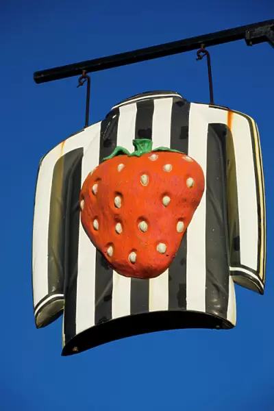 England, Tyne and Wear, Newcastle Upon Tyne. Newcastle United football strip immortalised as a sign for the Strawberry public house near St