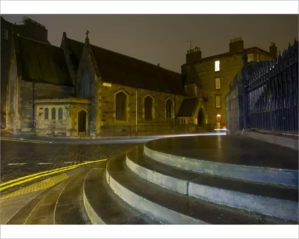 Scotland, Edinburgh, St Stephens Church. Grand steps forming the entrance to St Stephens Church