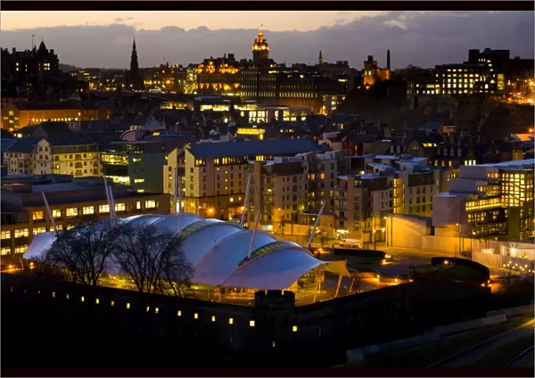 Scotland, Edinburgh, Holyrood. The Our Dynamic Earth building in the foreground was a major part of the Holyrood urban regeneration plan, built on the former site of a Brewery and