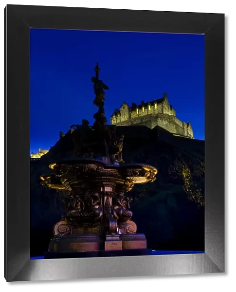 Scotland, Edinburgh, Edinburgh Castle. Ross Fountain was cast In France in the early 1860s before being exhibited in the Great Exhibition (London) in 1862 and finally being installed in West Princes Street Gardens some ten