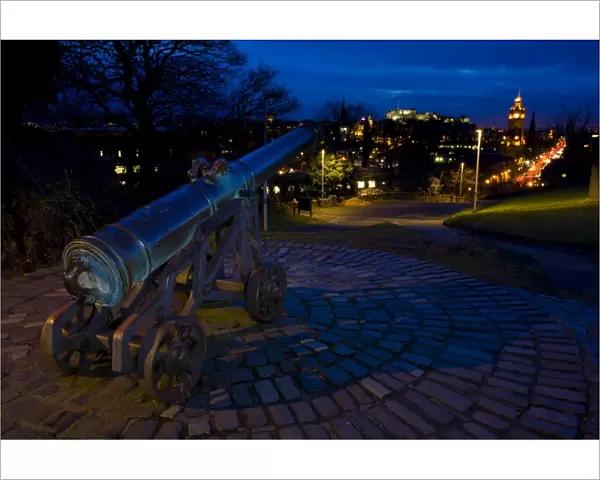 Scotland, Edinburgh, Calton Hill. The Portuguese Cannon was captured by the British during the invasion of Burma in 1885. Subsequently donated to the City of Edinburgh, where it was placed in its present location on Calton Hill