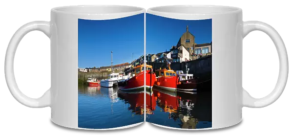 England, Northumberland, Seahouses. Boats moored in the harbour at Seahouses