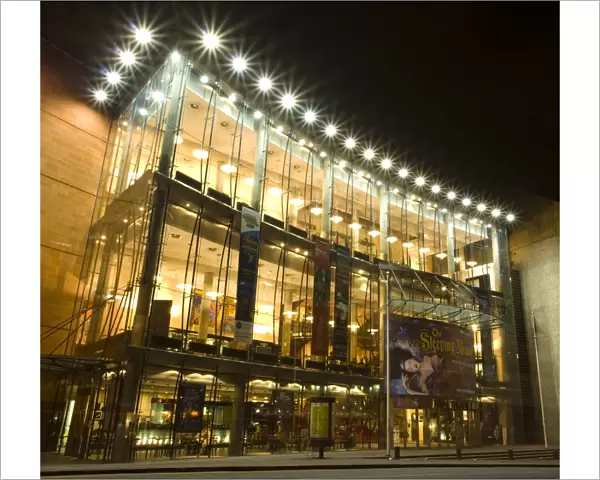 Scotland, Edinburgh, Festival Theatre. The modern glass facade of the Festival Theatre. There has been a theatre located here since 1830 making it Edinburghs longest continuous theatre site