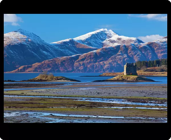 Scotland, Scottish Highlands, Castle Stalker. Castle Stalker near Port Appin is a four story Tower House located on a tidal islet on Loch Laich, an inlet off