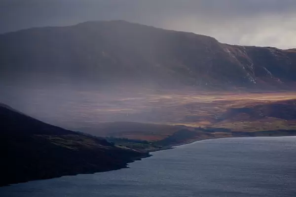 Scotland, Scottish Highlands, Little Loch Broom. Rain clears revealing the mountain peaks surrounding Little