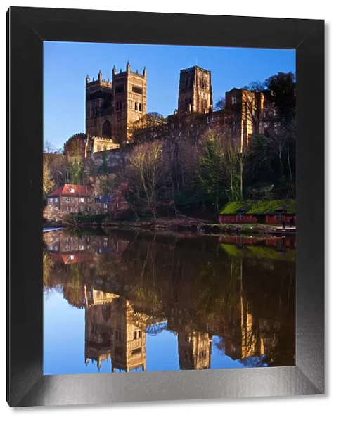 England, County Durham, Durham City. Durham Cathedral, situated above the river banks of the River Wear