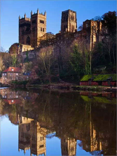 England, County Durham, Durham City. Durham Cathedral, situated above the river banks of the River Wear
