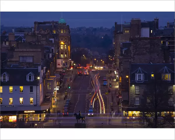Scotland, Edinburgh, Princes Street. Royal Scots Greys monument located on the junction of Princes