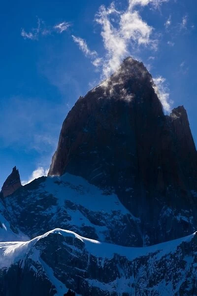 Argentina, Patagonia, Los Glaciares National Park. Storm clouds clear from the peak of the Fitz Roy