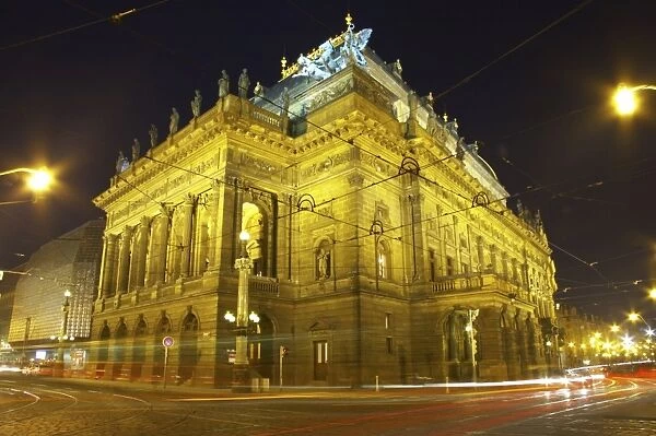 Czech Republic, Prague, National Theatre. Cityscape scene at dusk outside the National Theatre in Prague