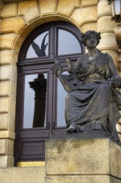 Czech Republic, Prague, Rudolfinum Concert Hall and Gallery. Statue and typical Prague architecture outside the Rudolfinum