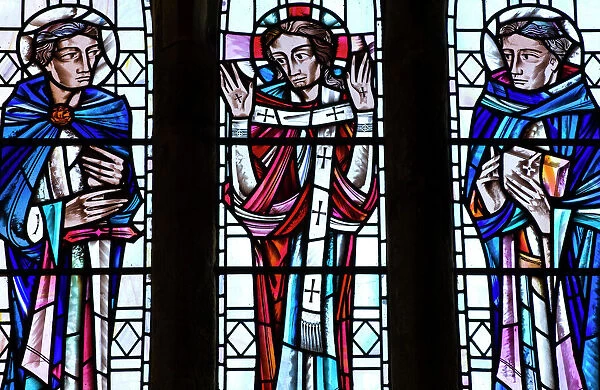 East wall stained glass window in the Chancel depicting St Paul, Risen Christ