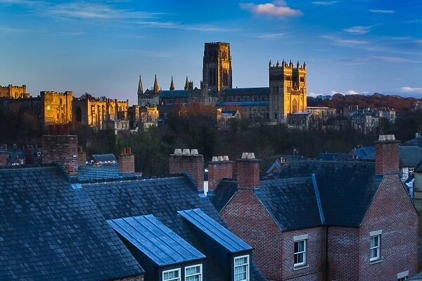 England, County Durham, Durham City. Skyline of the city of Durham, with Durham Castle