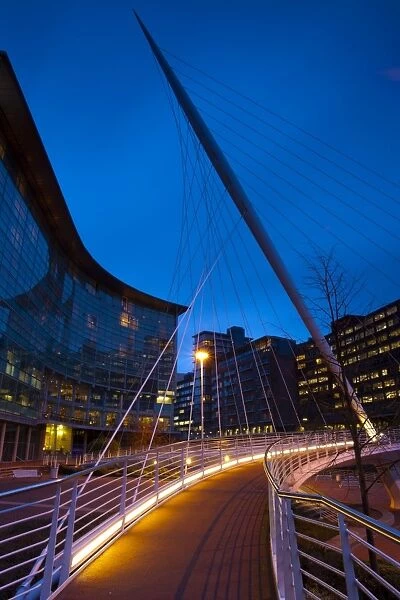 England, Greater Manchester, Manchester. The Trinity Bridge, spanning the banks of the River Irwell near the