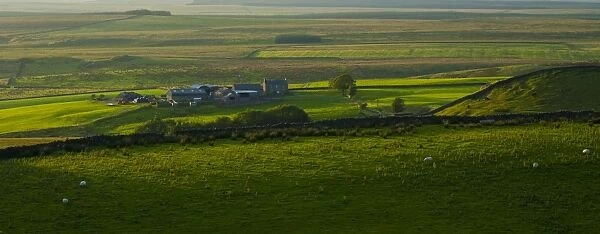 England, Northumberland, Hadrians Wall. Farmhouse and surrounding Northumberland countryside