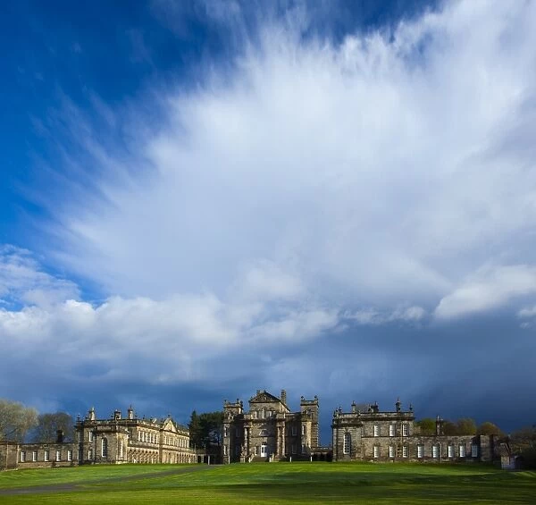 England, Northumberland, Seaton Delaval Hall. Dramatic clouds above Seaton Delaval Hall