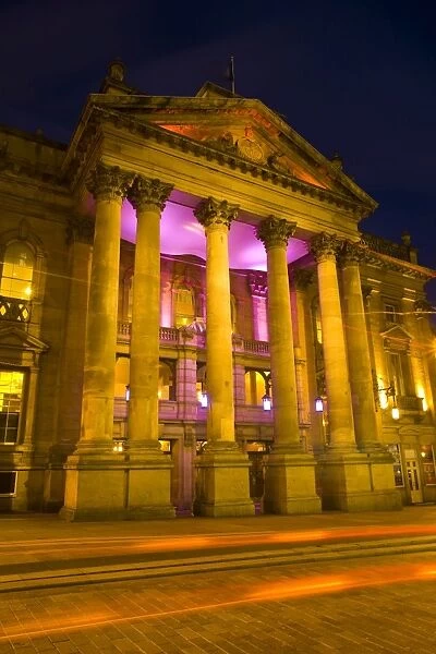 The Grade I listed Theatre Royal photographed at night. Opened in February 1837, the Theatre Royal dominates the heart of NewcastleÃs Grainger Town