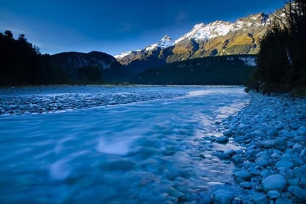New Zealand, Otago, Mt Aspiring National Park. The Rockburn, a fast flowing river in the scenic Mt Aspiring