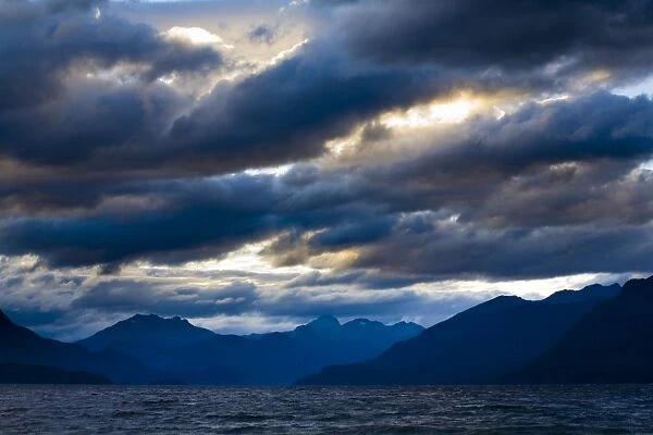 New Zealand, Southland, Fiordland National Park. Dramatic skies over Lake Ta Anau