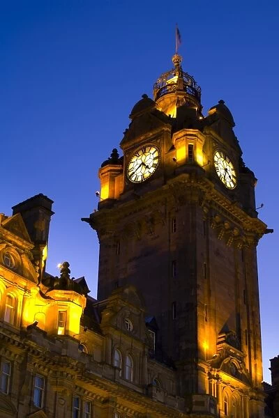 Scotland, Edinburgh, Balmoral Hotel. Often referred to as the most photographed clock tower in Scotland, the Balmoral Hotel is an impressive feature of the