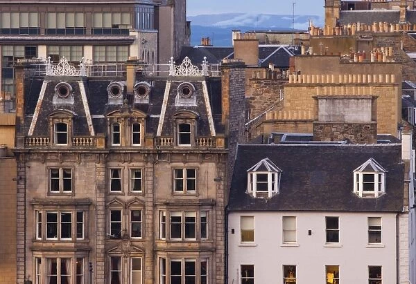 Scotland, Edinburgh, Princes Street. Typical architecture of the shops