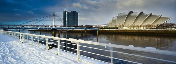 Scotland, Glasgow, Pacific Quay. Panoramic view of the Scottish Exhibition