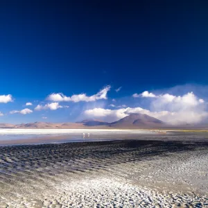 Bolivia, Southern Altiplano, Laguna Colorada. The dramatic other world landscape of the Laguna Coloroda otherwise know as the