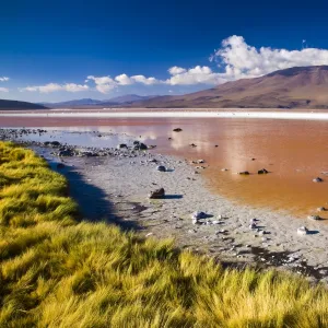 Bolivia, Southern Altiplano, Laguna Colorada. The dramatic other world landscape of the Laguna Coloroda otherwise know as the