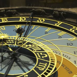 Czech Republic, Prague, Old Town Square, Astronomical Clock. Detail of the astronomical clock on the old town hall