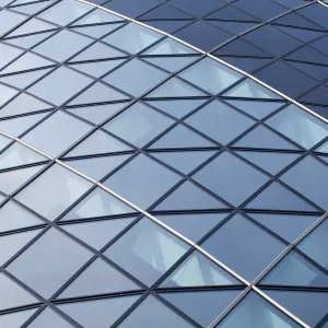 England, Greater London, The City of London. Abstract view of the modern architecture of the famous Gherkin building, in the financial square mile in the City