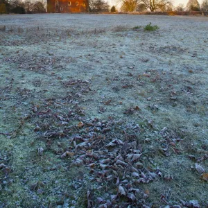 England, Lincolnshire, Tattershall Castle. Tattershall Castle, a red-brick medieval castle built by Ralph Cromwell, Lord Treasurer of England in 1434, on a frosty