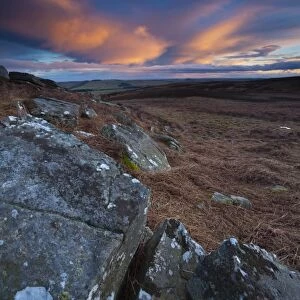 England, Northumberland, Northumberland National Park. Sunset above Caudhole Moss