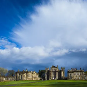 England, Northumberland, Seaton Delaval Hall. Dramatic clouds above Seaton Delaval Hall