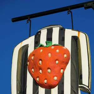 England, Tyne and Wear, Newcastle Upon Tyne. Newcastle United football strip immortalised as a sign for the Strawberry public house near St