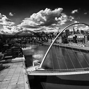 England, Tyne and Wear, Newcastle Upon Tyne. The Gateshead Millennium Bridge, Tyne Bridge, Newcastle upon Tyne & Gateshead river quayside