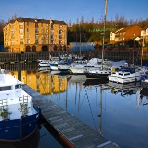 England, Tyne & Wear, Newcastle Upon Tyne. Reflections of moored boats