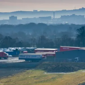 England, Tyne & Wear, North Tyneside. Mist rises from the hills surrounding Newcastle