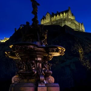 Scotland, Edinburgh, Edinburgh Castle. Ross Fountain was cast In France in the early 1860s before being exhibited in the Great Exhibition (London) in 1862 and finally being installed in West Princes Street Gardens some ten