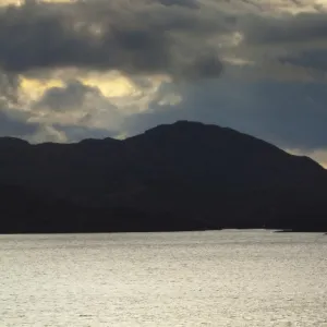 Scotland, Scottish Highlands, Assynt. Clearing storm clouds above Loch Assynt near Lochinver