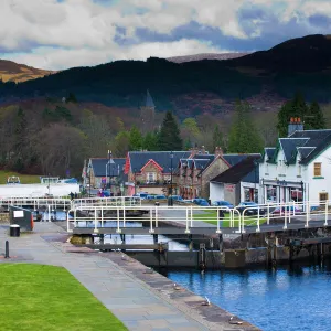 Scotland, Scottish Highlands, Fort Augustus. A sequence of Canal Locks on the Caledonian Canal near