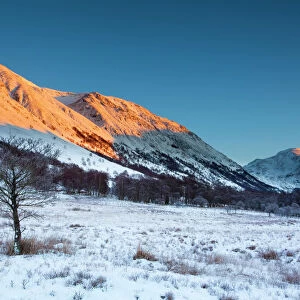 Scotland, Scottish Highlands, Glen Nevis. The snow covered Glen Nevis, looking towards Carn Dearg on the lower slopes of the highest mountain to be found in Scotland and the UK -