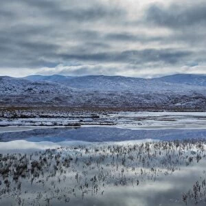 Scotland, Scottish Highlands, Loch a Chuilinn. The subtle shades of a mid-winters day reflected upon the still face of Loch a Chuilinn